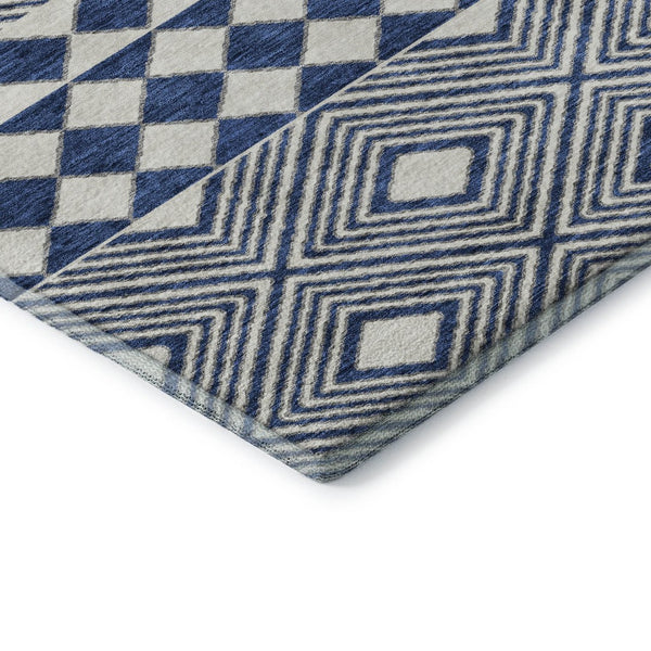 HomeRoots 10' X 14' Navy Blue & Ivory Geometric Area Rug – Washable, UV Protected, Perfect for High-Traffic Spaces 671396