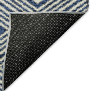HomeRoots 10' X 14' Navy Blue & Ivory Geometric Area Rug – Washable, UV Protected, Perfect for High-Traffic Spaces 671396