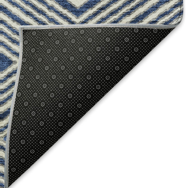HomeRoots 10' X 14' Navy Blue & Ivory Geometric Area Rug – Washable, UV Protected, Perfect for High-Traffic Spaces 671396
