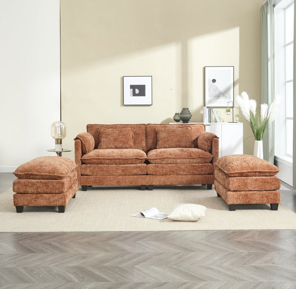 English Elm United Cozy Two-Seat Chenille Sofa With Detachable Armrests, Footstools, And Side Pockets For Comfort P1 W1568S00141-GIGA