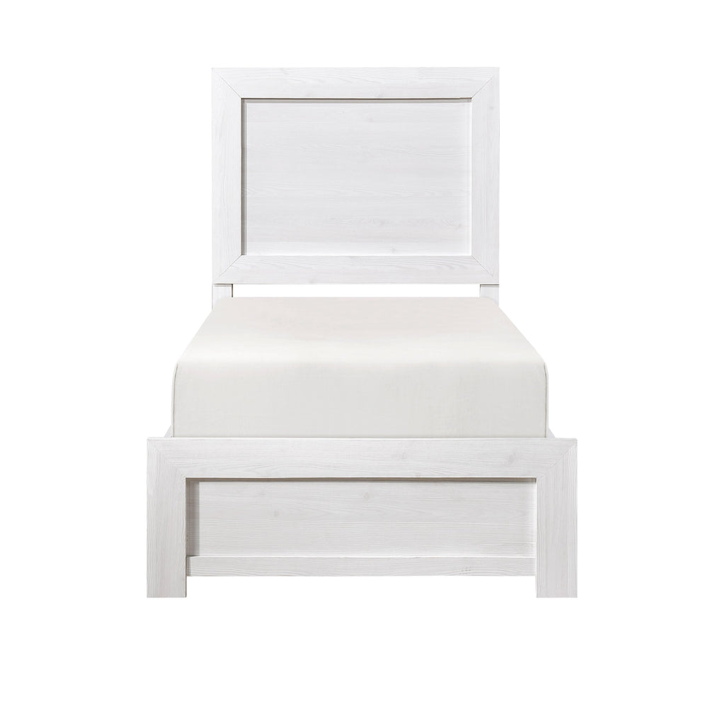 English Elm White Twin Panel Bed with 3D Printed Paper Veneer Rustic-Modern Design, Easy Bed-in-a-Box Assembly White 45.25 L x 33.5 W x 6.5 H B011P248600