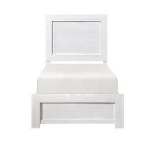 English Elm White Twin Panel Bed with 3D Printed Paper Veneer Rustic-Modern Design, Easy Bed-in-a-Box Assembly White 45.25 L x 33.5 W x 6.5 H B011P248600