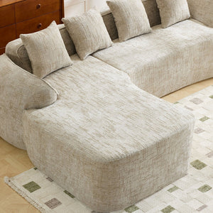 English Elm Beige Chenille L-shaped Sectional Sofa with Chaise Deep Seating and Curved Armrests Light Khaki W3612S00029