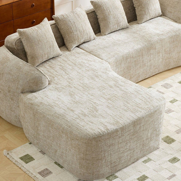 English Elm Beige Chenille L-shaped Sectional Sofa with Chaise Deep Seating and Curved Armrests Light Khaki W3612S00029