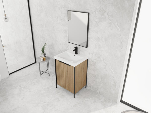 English Elm 24" Freestanding Bathroom Vanity with Resin Integrated Sink, Soft-Close Doors, Adjustable Shelf, Durable Plywood Finish Light Coffee W999S00294