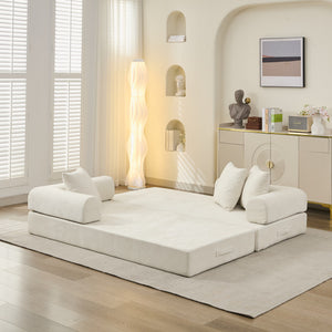 English Elm Comfy Convertible Folding Mattress Couch Sofa Bed with Chenille, Space-Saving Modular Lounge for Studio Beige W1143P330248