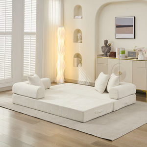 English Elm Comfy Chenille Convertible Folding Mattress Couch Sofa Bed with Armrest, Space-Saving, No Assembly Needed Beige W1143P330248