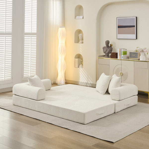 English Elm Comfy Chenille Convertible Folding Mattress Couch Sofa Bed with Armrest, Space-Saving, No Assembly Needed Beige W1143P330248