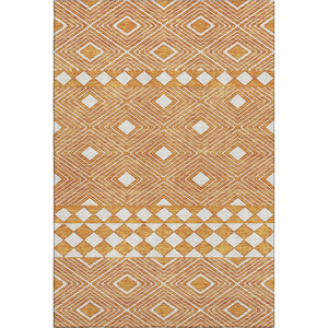 HomeRoots 9' X 12' Orange & Ivory Geometric Washable Area Rug - Durable, UV Protected & Stain-Resistant Design 671401