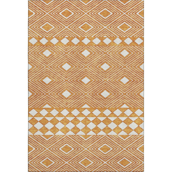 HomeRoots 9' X 12' Orange & Ivory Geometric Washable Area Rug - Durable, UV Protected & Stain-Resistant Design 671401