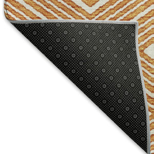 HomeRoots 9' X 12' Orange & Ivory Geometric Washable Area Rug - Durable, UV Protected & Stain-Resistant Design 671401