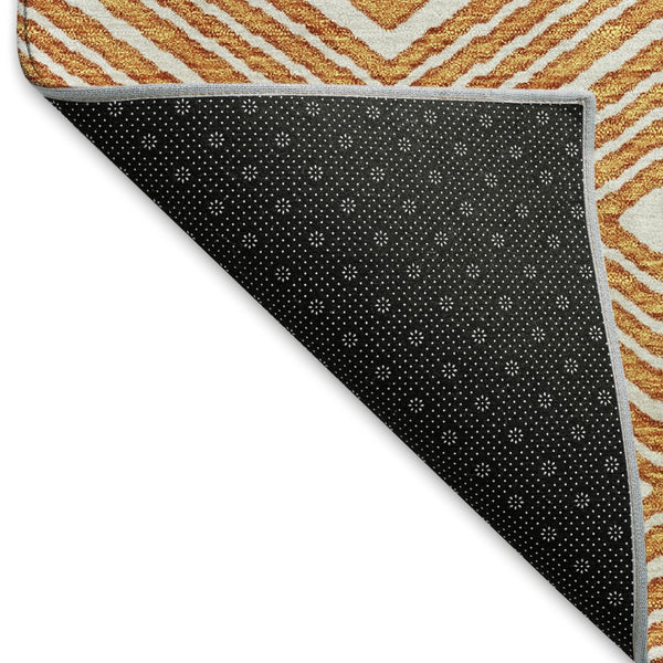 HomeRoots 9' X 12' Orange & Ivory Geometric Washable Area Rug - Durable, UV Protected & Stain-Resistant Design 671401