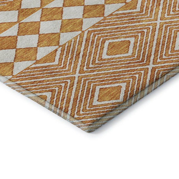 HomeRoots 9' X 12' Orange & Ivory Geometric Washable Area Rug - Durable, UV Protected & Stain-Resistant Design 671401
