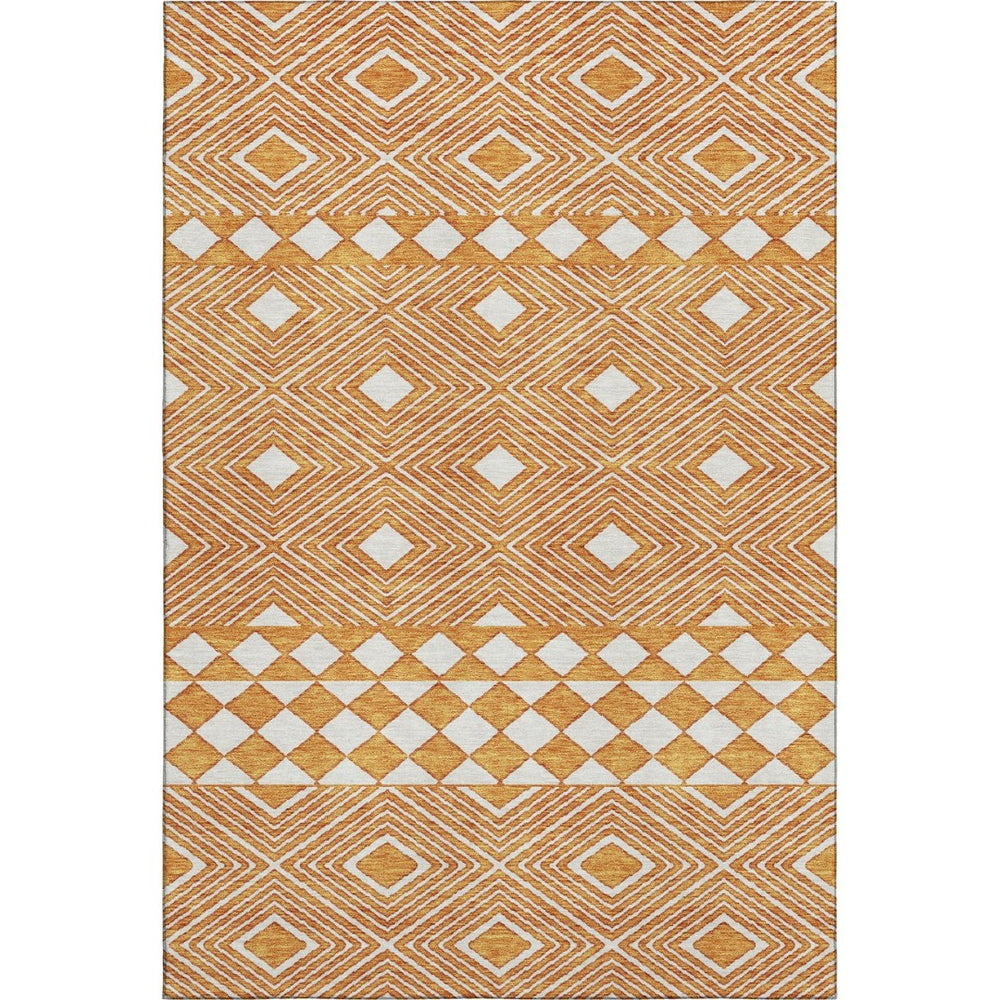 HomeRoots 10' X 14' Orange & Ivory Geometric Area Rug - Washable, UV Protected, Durable for High-Traffic Spaces 671402