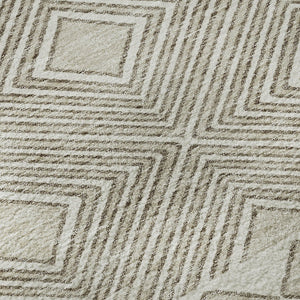 HomeRoots 8' Taupe and Beige Geometric Round Rug - Washable, UV-Protected, Stylish for High-Traffic Areas 671405