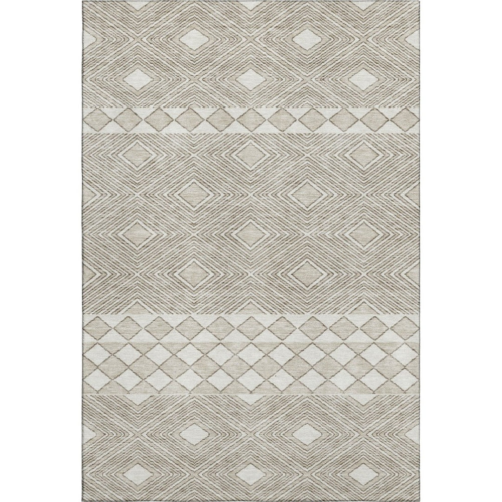 HomeRoots 8' X 10' Geometric Taupe & Beige Washable Area Rug - Durable, UV-Protected, Perfect for High Traffic Spaces 671406