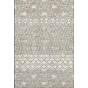 HomeRoots 8' X 10' Geometric Taupe & Beige Washable Area Rug - Durable, UV-Protected, Perfect for High Traffic Spaces 671406