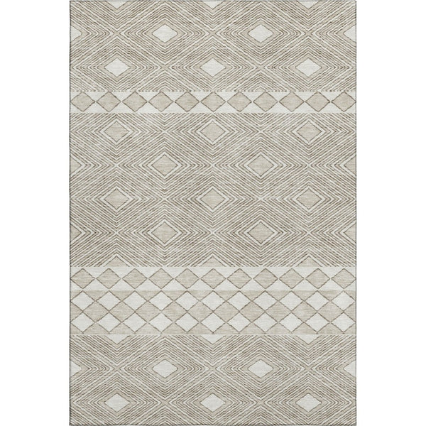 HomeRoots 8' X 10' Geometric Taupe & Beige Washable Area Rug - Durable, UV-Protected, Perfect for High Traffic Spaces 671406
