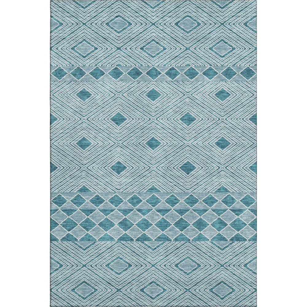 HomeRoots 8' X 10' Stylish Teal and Ivory Geometric Area Rug – Durable, Washable, UV-Protected, Pet-Friendly! 671412
