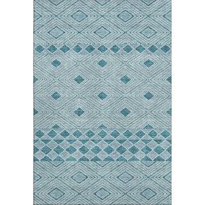 HomeRoots 10' X 14' Teal And Ivory Geometric Area Rug – Stylish, Washable, UV Protected, Perfect for High-Traffic Spaces 671414