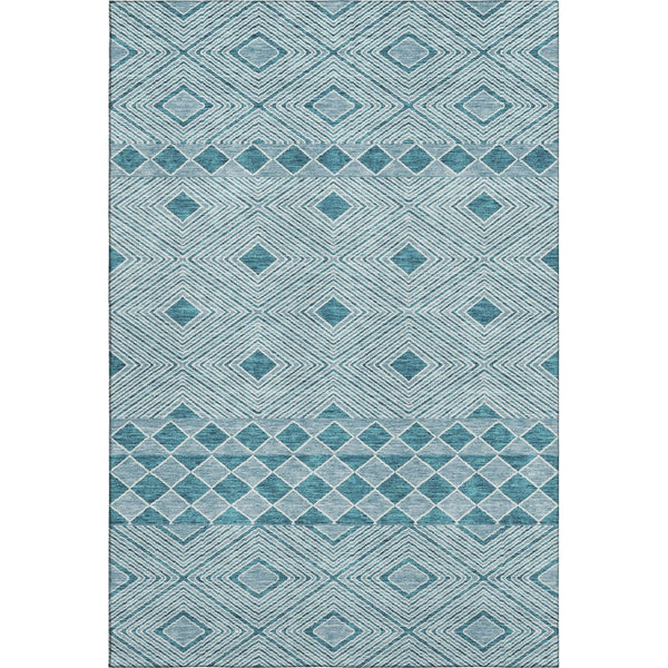 HomeRoots 10' X 14' Teal And Ivory Geometric Area Rug – Stylish, Washable, UV Protected, Perfect for High-Traffic Spaces 671414