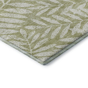 HomeRoots 8' Washable Round Rug in Artichoke Green & Beige Floral Design with UV Protection & Stain Resistance 671417