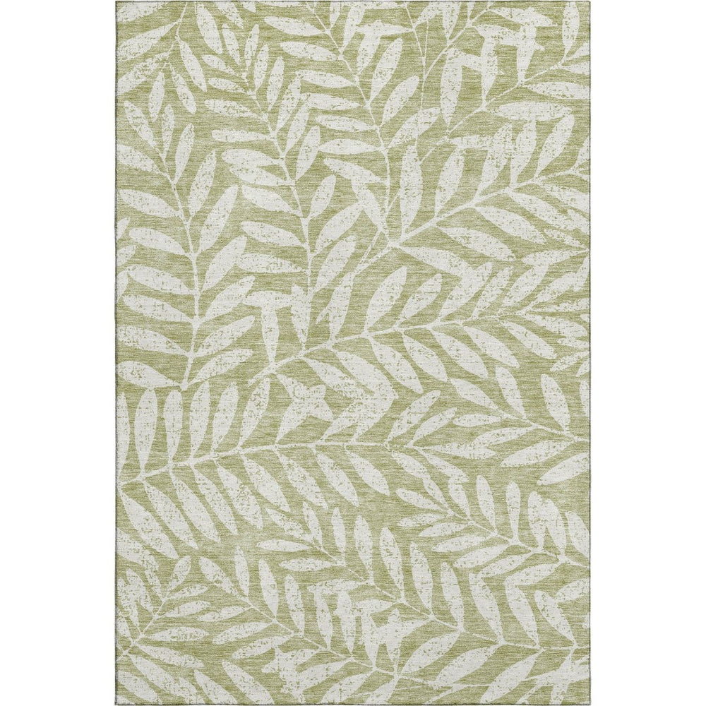 HomeRoots 8' X 10' Artichoke Green Floral Area Rug – Washable, UV-Protected, Stain-Resistant for Family Homes 671418