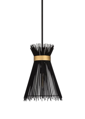 Wildwood Quimby Matte Black Pendant With Antique Gold Leaf Trim, Adjustable 6–42" Height For Entryways 67142