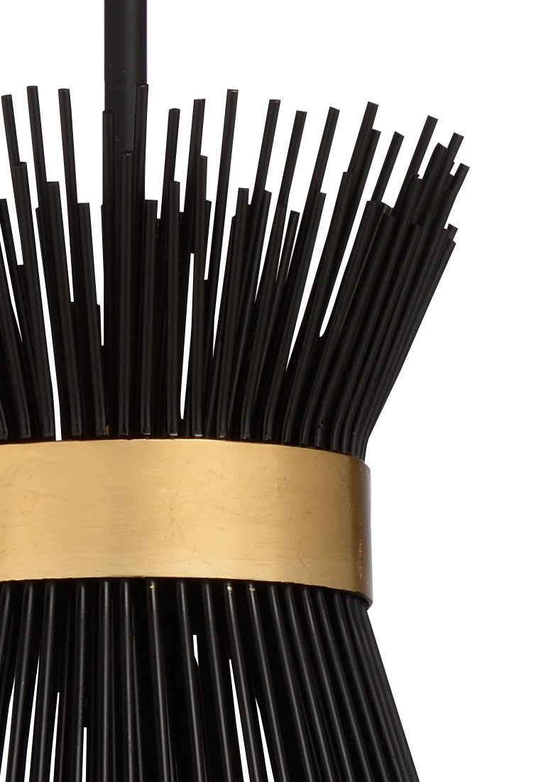 Wildwood Quimby Matte Black Pendant With Antique Gold Leaf Trim, Adjustable 6–42" Height For Entryways 67142