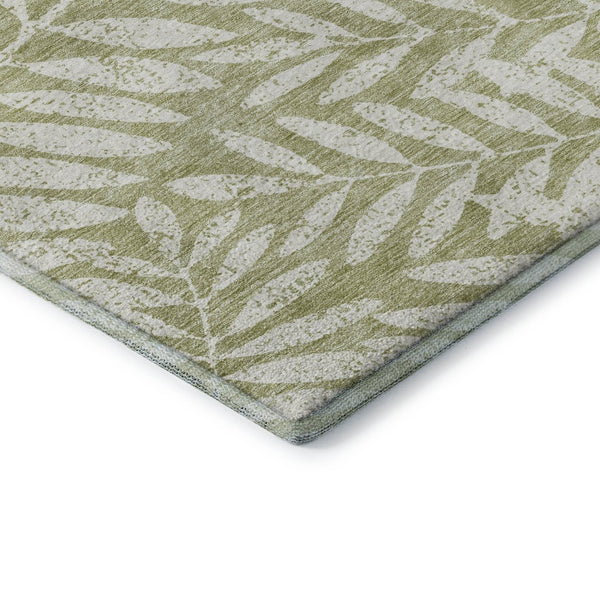 HomeRoots 10' Artichoke Green & Beige Floral Washable Area Rug - UV Protected, Perfect for High-Traffic Spaces 671420