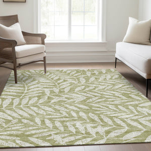 HomeRoots 10' Artichoke Green & Beige Floral Washable Area Rug - UV Protected, Perfect for High-Traffic Spaces 671420