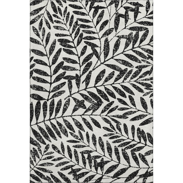 HomeRoots 5' Black and Beige Floral Washable Area Rug - Durable, Stain Resistant with UV Protection for Homes 671422