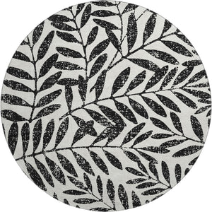 HomeRoots 8' Black and Beige Floral Washable Round Rug – Stylish, Durable, and UV-Protected for Any Room 671423