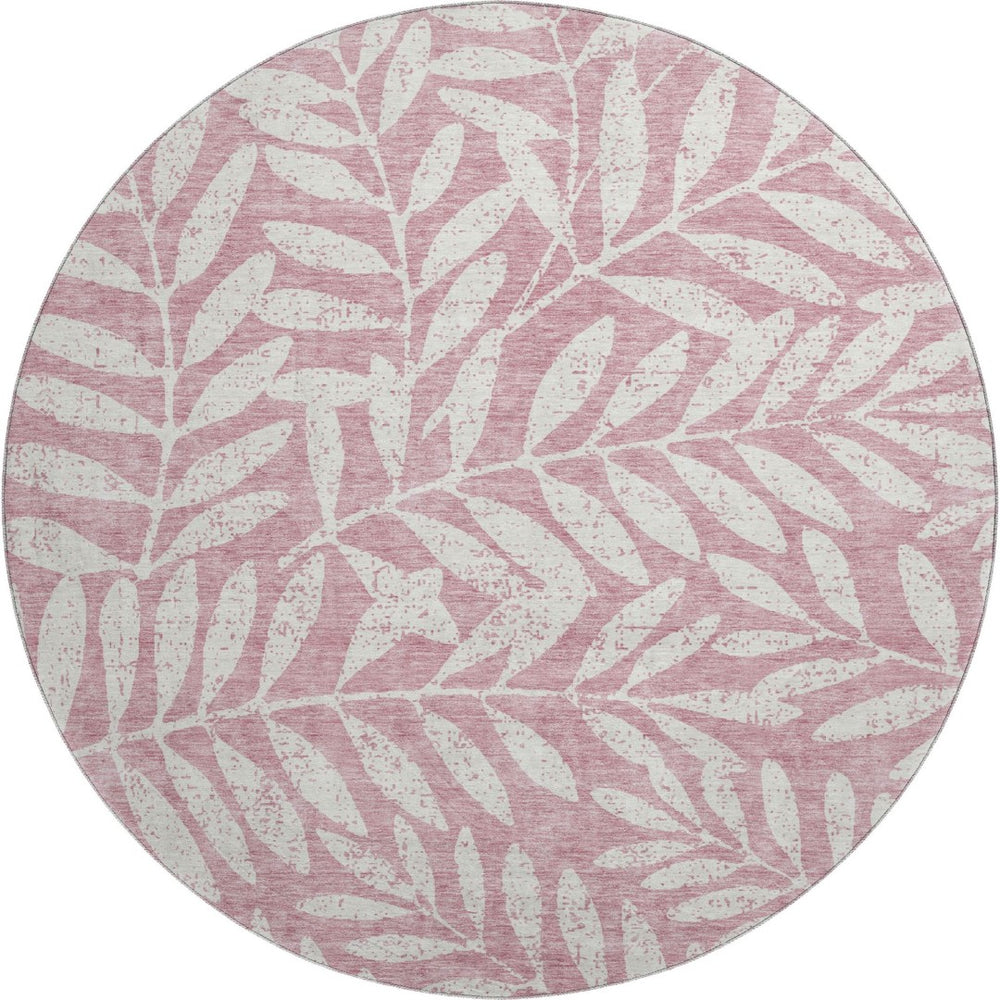 HomeRoots 8' Blush and Ivory Floral Round Rug - Stylish, Washable, UV-Protected, Stain-Resistant for Homes 671429