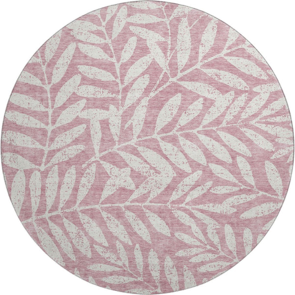 HomeRoots 8' Blush and Ivory Floral Round Rug - Stylish, Washable, UV-Protected, Stain-Resistant for Homes 671429