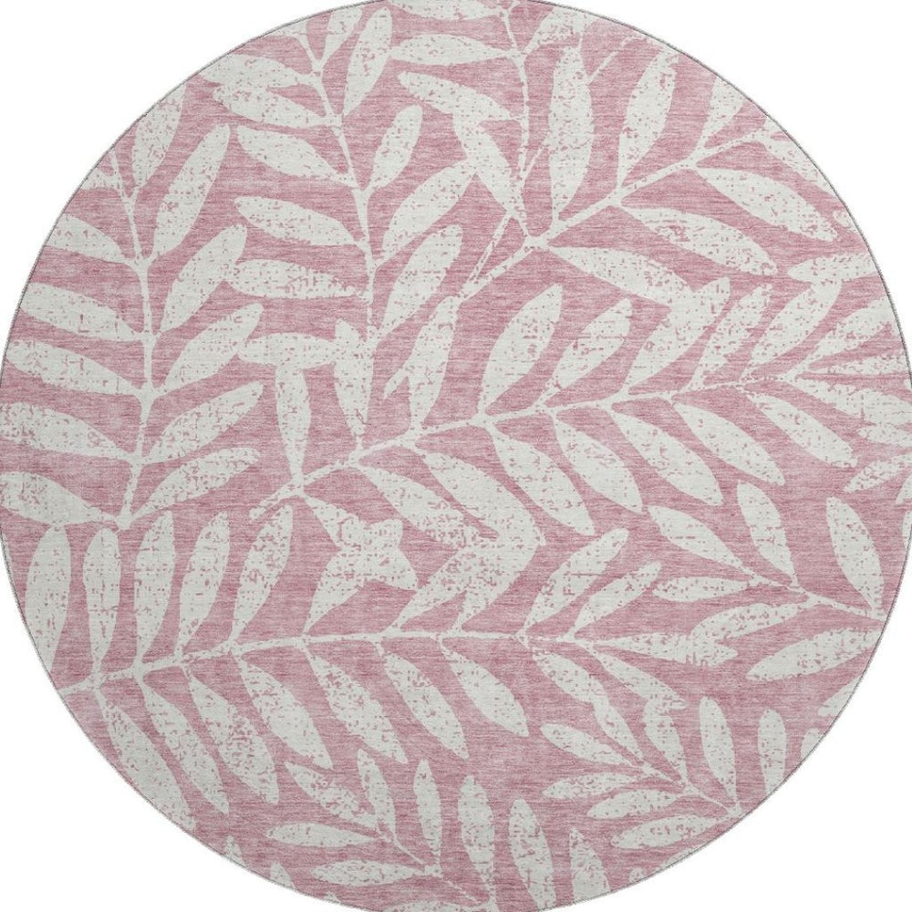 HomeRoots 8' Blush and Ivory Floral Round Rug - Stylish, Washable, UV-Protected, Stain-Resistant for Homes 671429