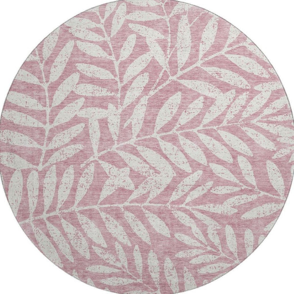HomeRoots 8' Blush and Ivory Floral Round Rug - Stylish, Washable, UV-Protected, Stain-Resistant for Homes 671429