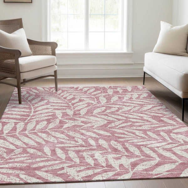 HomeRoots 8' X 10' Blush & Ivory Floral Area Rug - Washable, UV-Protected, Stylish & Family-Friendly Design 671430