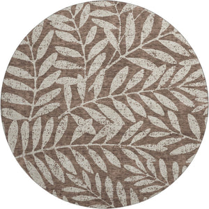 HomeRoots 8' Brown And Beige Floral Round Area Rug - Washable, UV Protected, Durable Design for Busy Homes 671435