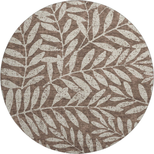 HomeRoots 8' Brown And Beige Floral Round Area Rug - Washable, UV Protected, Durable Design for Busy Homes 671435