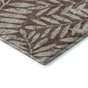 HomeRoots 8' Brown And Beige Floral Round Area Rug - Washable, UV Protected, Durable Design for Busy Homes 671435