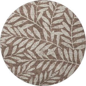 HomeRoots 8' Brown And Beige Floral Round Area Rug - Washable, UV Protected, Durable Design for Busy Homes 671435
