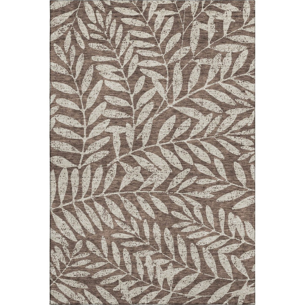 HomeRoots 8' X 10' Elegant Brown & Beige Floral Washable Rug with UV Protection for Stylish Living Spaces 671436