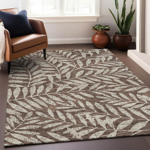 HomeRoots 9' X 12' Brown and Beige Floral Area Rug - Washable, UV Protected, Durable & Stylish for Any Room 671437