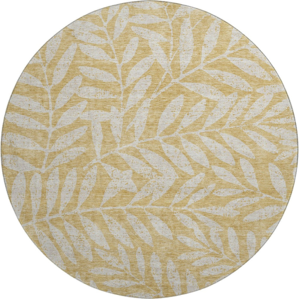 HomeRoots 8' Gold and Ivory Floral Washable Round Rug - UV Protected, Stain Resistant, Perfect for Busy Homes! 671441