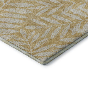 HomeRoots 8' Gold and Ivory Floral Washable Round Rug - UV Protected, Stain Resistant, Perfect for Busy Homes! 671441