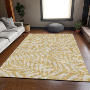 HomeRoots 8' X 10' Elegant Gold and Ivory Floral Area Rug - Washable, Stain Resistant, UV Protected Beauty 671442
