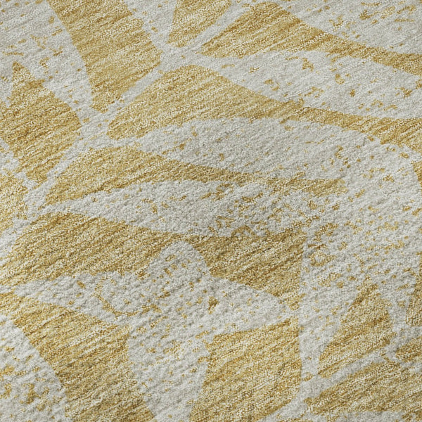 HomeRoots 9' X 12' Gold And Ivory Floral Area Rug - Washable, UV Protected, Durable Design for Any Space 671443