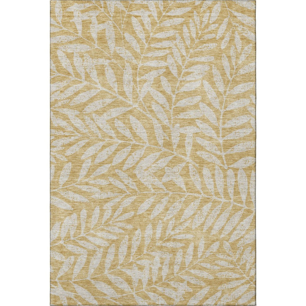 HomeRoots 9' X 12' Gold And Ivory Floral Area Rug - Washable, UV Protected, Durable Design for Any Space 671443