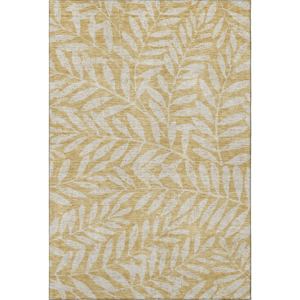 HomeRoots 9' X 12' Gold And Ivory Floral Area Rug - Washable, UV Protected, Durable Design for Any Space 671443